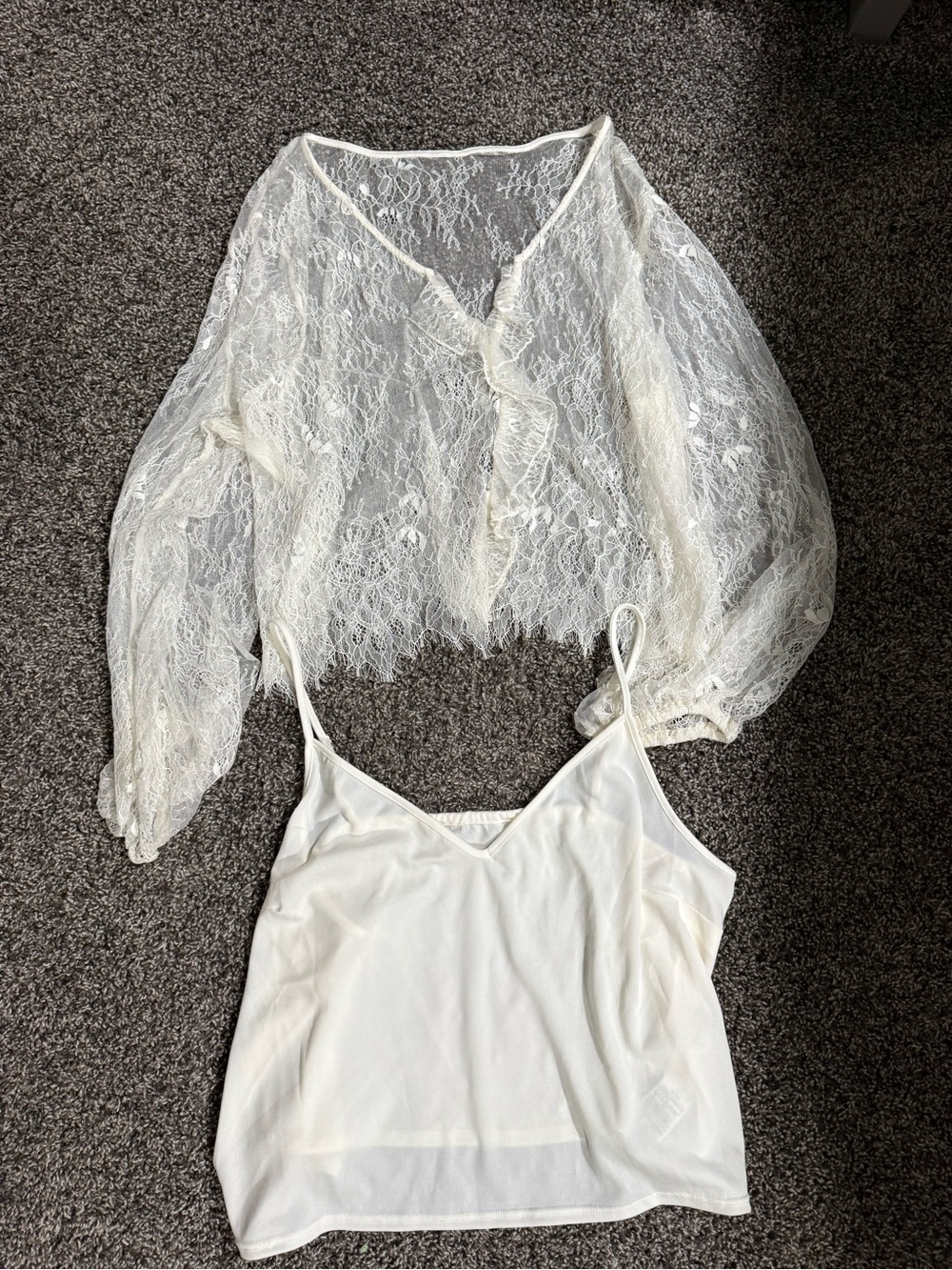 Women's Ivory Lace Overlay Top with Ivory Camisole
